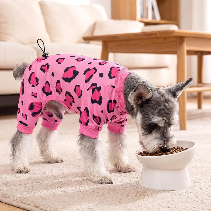 XPUDAC Leopard Dog Pajamas, Stretchy Girl Dog Clothes with Adjustable Drawstring, Soft Lightweight Pet Pjs Puppy Clothes Outfit for Small Medium Dogs, Pink, S