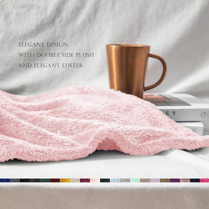 Exclusivo Mezcla Fuzzy Large Fleece Throw Blanket for Couch, Light Pink | 50x70 Inches, Super Soft and Cozy Throw, Plush Fluffy Blanket for Sofa, Bed, Bedroom, Home Decor, All Season