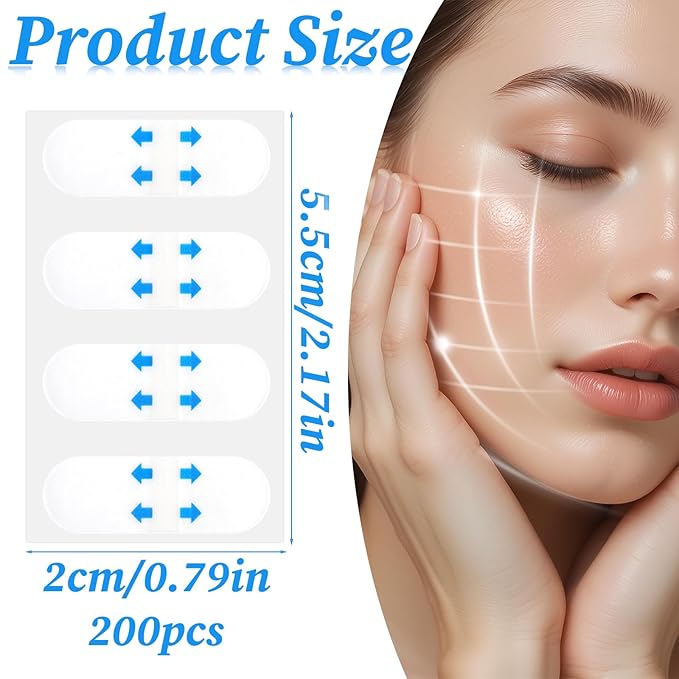 200PCS Face Lift Tape Invisible Instant Lifting Neck Tape Super Thin Breathable Facelift Concealed Makeup Patches for Women Wrinkles Overnight Sagging Skin Jowls Eyes Double Chin