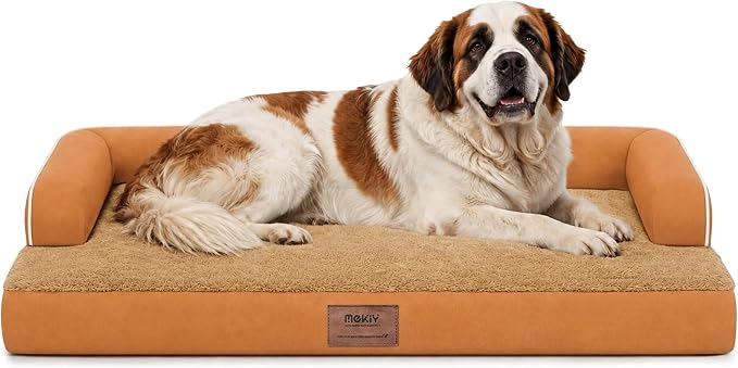 Orthopedic Waterproof Jumbo Dog Bed with Bolster for Extra Large Dogs | Pillow Support for Neck Relief, Egg Crate Foam, Waterproof Liner, Anti-Slip Bottom, Removable Bolster Cover, 53 x 42 Inch