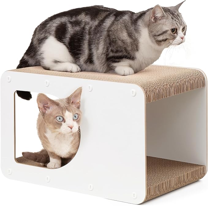 EHEYCIGA Cardboard Cat Scratcher House, 17-Inch Cat Scratch pad, White | Cat Scratching Board for Indoor Kitten Cats, High-density Corrugated Paper, Multi-function, Anti-scratch, Easy Install