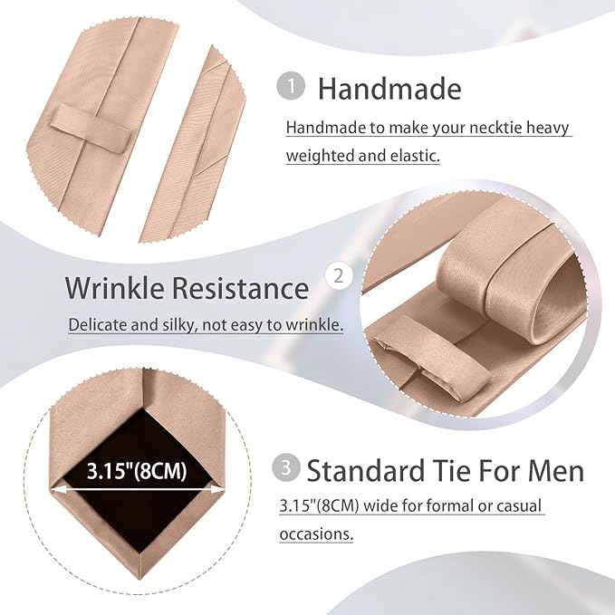 Black Tie Set in Gift Box Mens Solid Color 3.15" (8CM) Black Necktie and Pocket Square Set