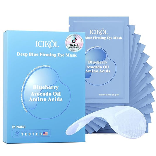 Deep Blue Firming Under Eye Patches for Women - Dark Circle Reduction & Radiance boosting & Skin Resilience Support. Visibly Fades to Clear in 40 Mins, Fully Absorbed in 3Hrs. Blue, 12 Pairs.