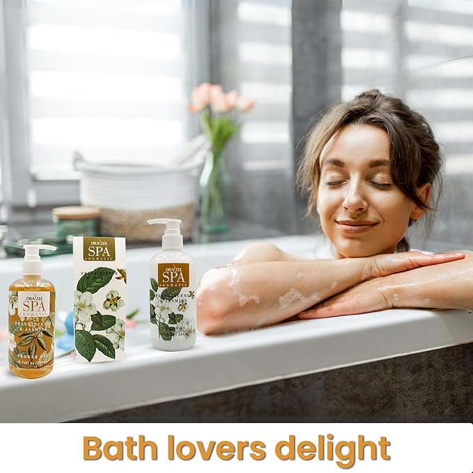 Mother’s Day Gift Baskets for Women- 9 Pcs Frankincense & Jasmine Scented Bath and Body Spa Self Care Kit, Relaxing Bath and Body Set, Home Spa Gifts for Her by Draizee