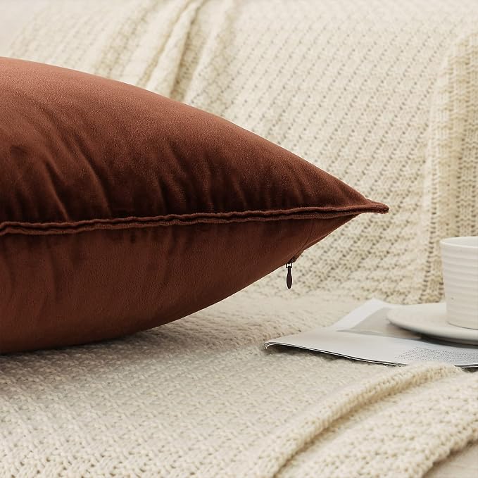 JIAHANNHA Velvet Brown Throw Pillow Covers 18”x18”Pack of 2 Soft Decorative | Square Cushion Covers for Couch Sofa Bed Livingroom Car Home Decor,45x45Cm