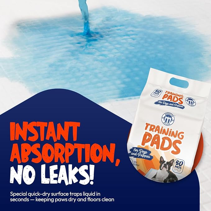 BPG Ultra Absorbent Pet & Puppy Pads – 50 Count 22"x22" Pee Pads for Dogs, Disposable Leak Proof Dog Training Pads, Quick Drying Underpads, Puppy Essentials for House Training - Brooklyn Pet Gear