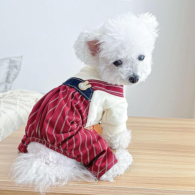Dog Comfortable Soft Overalls Dog One-Piece Bear Outfit Puppy Cute Sweater Shirt Corduroy Pants Pet Stylish Summer Spring Clothes for Small Dogs Chihuahua Dachshund Daily Holiday Jumpsuit Costume