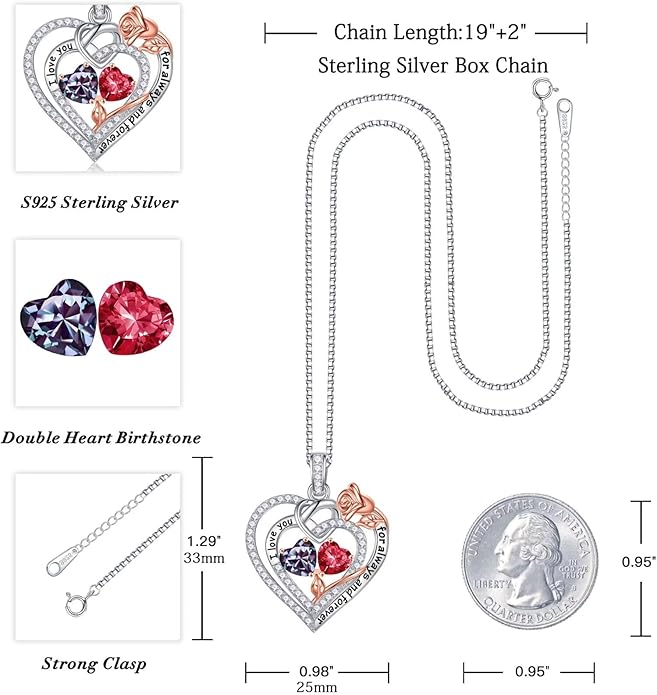 Iefil Valentines Day Gifts for Her Wife - 925 Sterling Silver Double Birthstone Necklace, Anniversary Birthday Gifts for Women, Jewelry Gift for Wife Girlfriend Mom Her