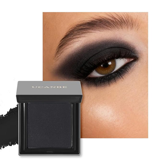 UCANBE Black Single Eyeshadow Palette, Highly Pigmented Matte Eye Shadow Powder, Professional Long-Lasting Waterproof Makeup Palette