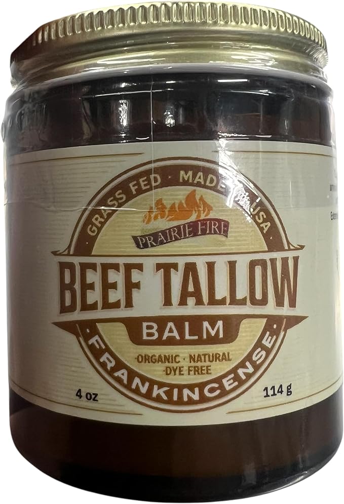 Prairie Fire Candles Grass Fed Beef Tallow Balm - 4 oz - Made in USA - Organic Grass Fed and Finished Tallow - Moisturizing Skin Care Frankincense