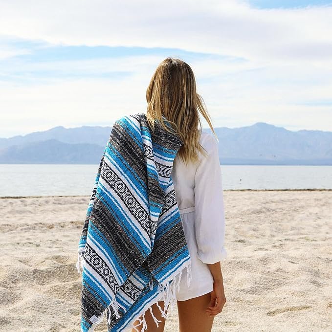 Open Road Goods Bulk Falsa Blankets - Handwoven Authentic Mexican Falsa - Great for Weddings, Yoga, Beach, Picnics, or Mexican Throw! (Bright Blue, 15 Pack)
