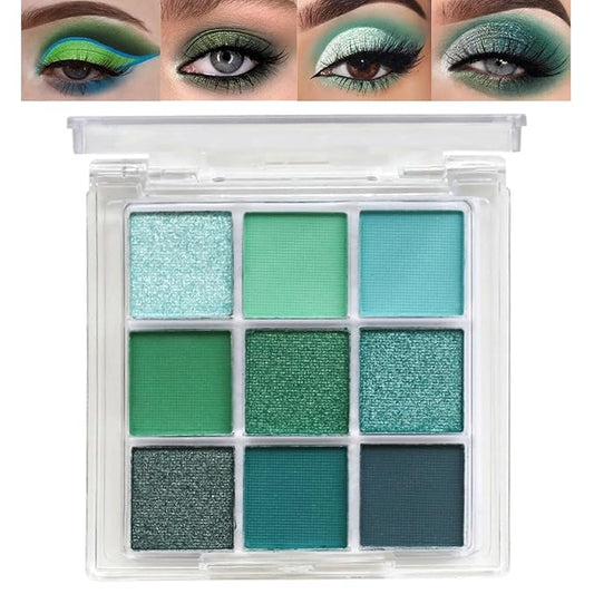 9 Colors Green Shimmer Matte Eyeshadow Palette, Patrick’S Day Glitter High Pigmented Waterproof Green-Grey Eyeshadow, Bright Sombras De Ojos