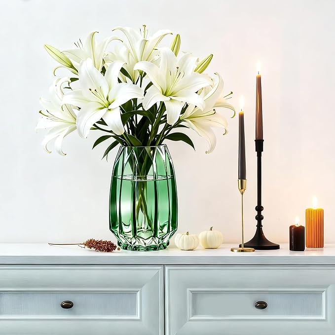 Vase for Flowers - Glass Flower Vase for Centerpieces, Wide Mouth Vase for Bouquets, Eucalyptus, Pampas Grass - Home Decor, Farmhouse, Dining Table