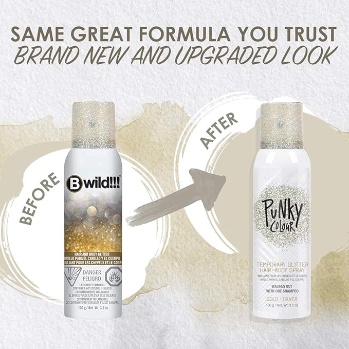 Punky Temporary Hair and Body Glitter Spray, Gold/Silver – Glitters Hairspray, Adds Shimmery Glow, Hair Glitter for Kids, Women, Men 3.5 oz