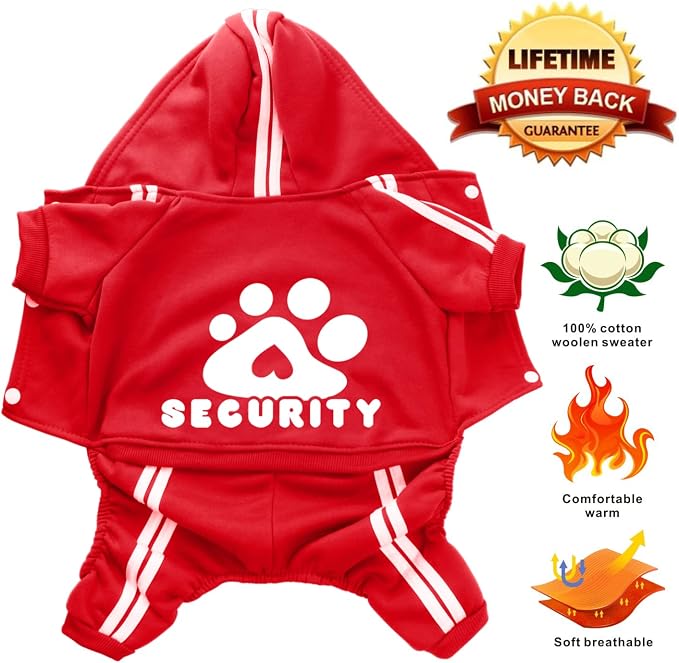 Dog Hoodie Security Clothes 4 Legs Dog Jumpsuit Sweatshirt Hoodies Soft & Warm Dog Outfit Pullover Dog Winter Clothes Sweater for Small Medium Large Dogs Cats (Red, Medium)