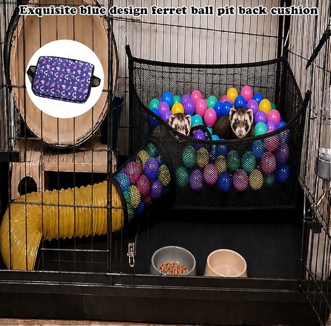 Ferret Ball Pit Hammock for Cage with 60 Colorful Play Balls, Interactive Hanging Enrichment Toy, Compatible with Ferret Tunnel Systems, Fun Activity Center for Ferrets and Small Animals