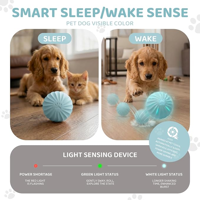 Smart Interactive Dog Toy Ball for Dogs and Cats, Motion Activated Auto Rolling Bouncing Pet Ball, IP67 Waterproof, Bite Resistant Rubber, USB-C Rechargeable, 2 Modes