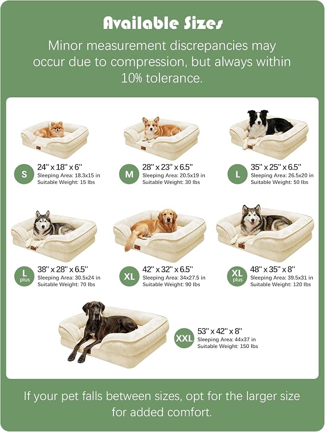 Spotted Play Orthopedic Dog Bed with Sides - Sofa Beds for Extra Large Dogs, Supportive Foam Pet Couch Bed with Washable Removable Cover, Waterproof Lining and Non-Slip Bottom, Ivory - XL-Plus