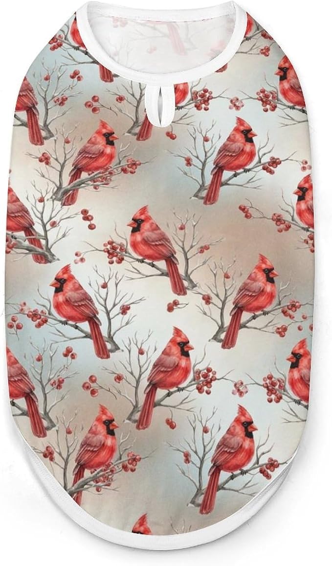 Cat Shirt Dog Cute Clothes Breathable Beach Seaside Puppy Shirt Sweatshirt Red Birds Cardinal