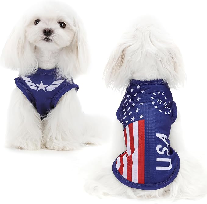 American Flag Inspired Dog Vest: Perfect Dog Shirt, Ideal Tank Top for Everyday Wear, Independence Day Celebrations Quality Materials for a Cute and Stylish Look Blue USA S