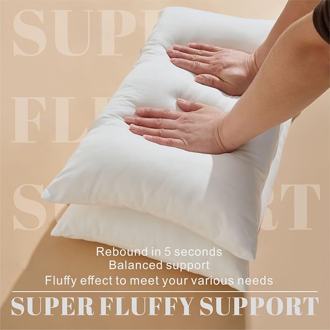 Water Resistant Polyester Pillow Inserts with Plush Dot Cover | Pack of 2 Square Form Indoor Decorative Pillow, Bed and Couch Pillows, 12 x 20 Inches, StrawberryRed