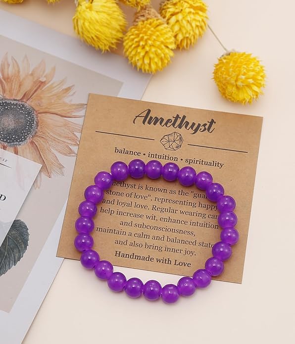 BOMAIL Natural Stone Bracelet for Women Men - 8MM Semi-Precious Gemstone Beaded Bracelet Healing Crystal Stretch Bracelet Yoga Bracelets Jewelry