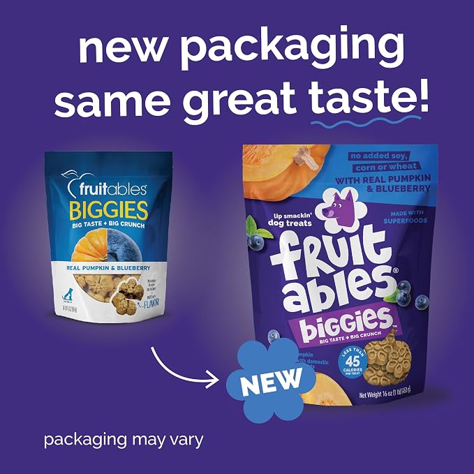 Fruitables Biggies Dog Biscuits, Pumpkin & Blueberry Flavor, 16oz | Healthy Dog Treats, Crunchy Dog Biscuits, Large Breed Snacks, Wholesome Ingredients, Healthy Puppy Snacks, Made in USA