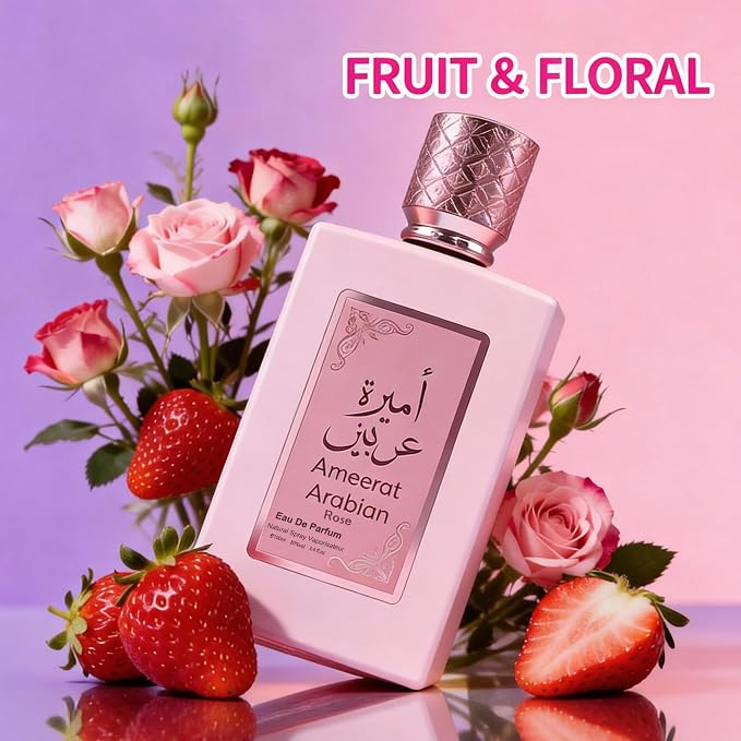 A CENTER Ameerat Arabian Rose Women's Cologne-Style Perfume | 100ml Floral Fruity Eau de Parfum | Strawberry & Rose Scent Gift for Her | Long Lasting Oriental Fragrance