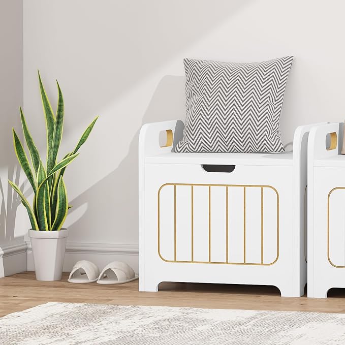 Aenuert Storage Chests, Small Cube Organizer Box,Wooden Entryway Storage (White, With Handle)
