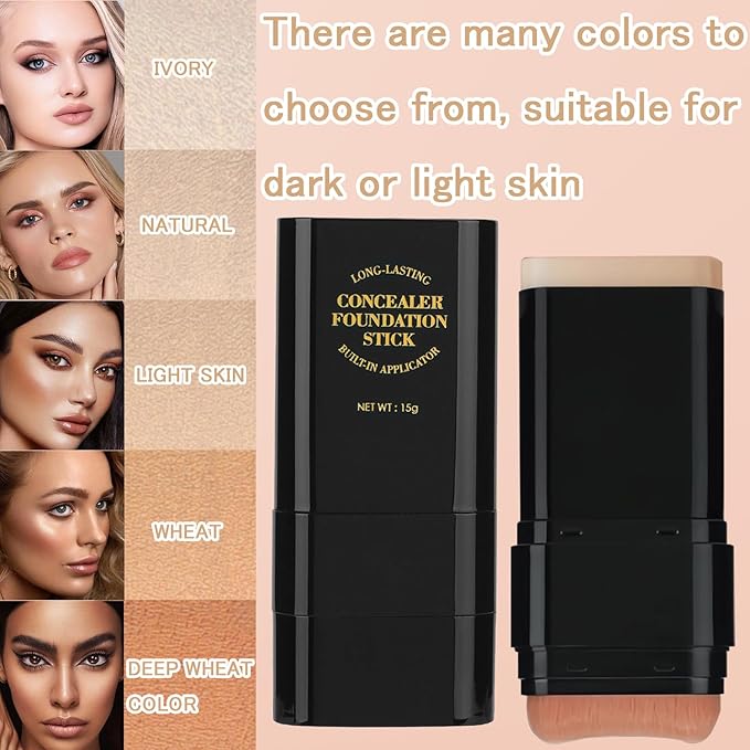 Concealer Foundation Stick, 2 in 1 Dual-Ended Long-Lasting Concealer Stick with Brush, Full Coverage for Beauty Face Makeup