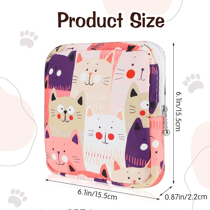 YUXIANLB Sanitary Napkin Storage Bag, Portable Period Bags for Teen Girls, Tampon Disposal Bags Teen Pads Feminine Product Organizer, First Period Kit Pouch for Girls (Cat)