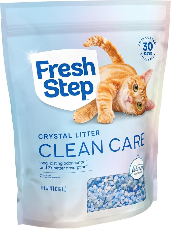 Fresh Step Clean Care Crystal Cat Litter, 8 lb., 2 Pk | Crystal Litter, Scented with Febreze Freshness, Naturally Light Weight, Low Dust, Febreze Freshness for up to 30 days