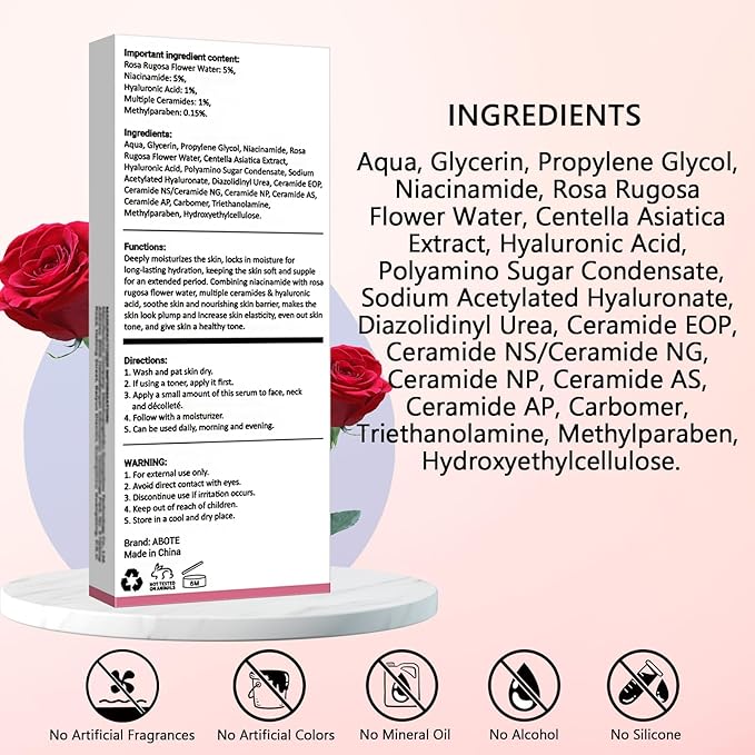 Skincare 5% Niacinamide Face Serum with 5% Damascus Rose Water Deep Hydration, Soothes Skin, Enhances Elasticity (3 Pack 15g)