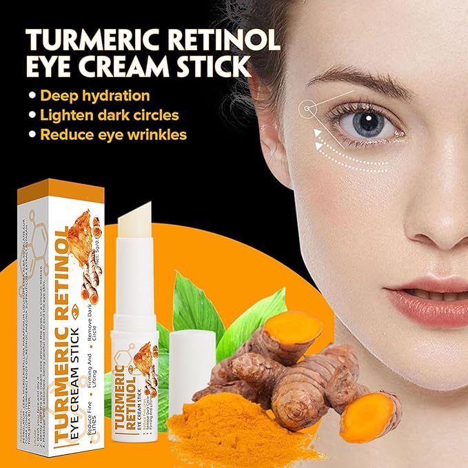 2 PCS Turmeric Retinol Eye Stick,Eye Balm Stick Hydrating for Dark Circle,Wrinkles,Visible Results in 3-4 Weeks,Anti Aging Under Eye For Puffiness and Bags Reduces Fine Lines