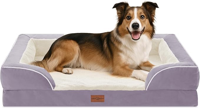 Comfort Expression Waterproof Orthopedic Dog Beds for Large Sized Dog | Supportive Egg Crate Foam Large Pet Bed with Removable Bolsters, Dog Couch with Washable Cover & Non-Slip Bottom, 38x25 Inch
