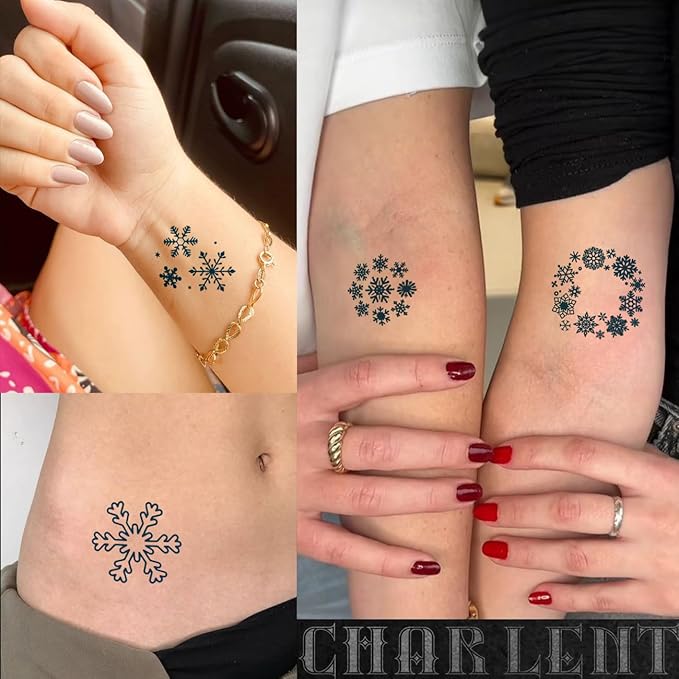 CHARLNET Snowflake Semi-Permanent Tattoos for Women Adults - Realistic Fake Tattoos 2 Weeks Long Last,Snowflake Tattoos for Body Art/Fades Naturally/No Reflection/Waterproof