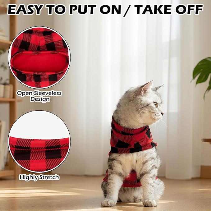 Cat Sweater Warm Fleece Pet Clothes for Cats Only | Soft Cat Vest Puppy Hoodie Coat, Fall Cold Winter Sweatshirt Pullover Clothing also for Small Dogs, Red Black S