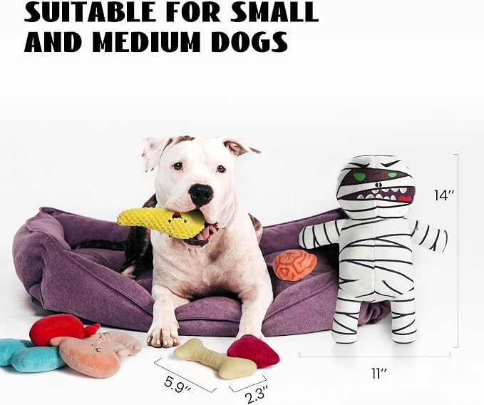 Nocciola Halloween Zombie Mummy Dog Toys with Organs: Funny Cool Hide and Seek Squeaky Chew Toys for Puppies, Small and Medium Size Breed, Plush Stuffed Cognitive Puzzle Toys for Training