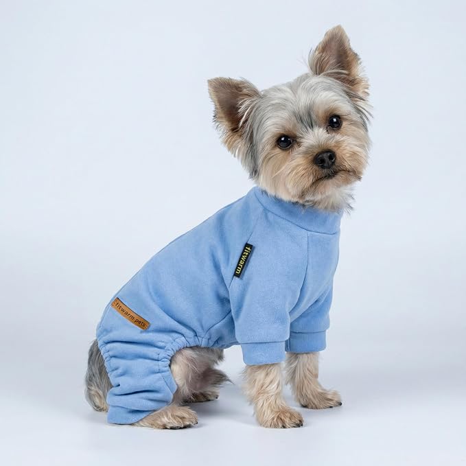 Fitwarm 2 Pack Lightweight Fleece Dog Pajamas, Warm Winter Dog Clothes for Small Dogs Boy Girl, Fuzzy Pet Onesie with Feet, Light Sky Blue, Turquoise, Small