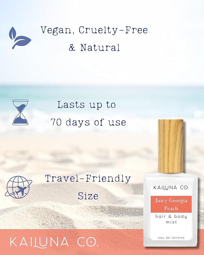 Kailuna Co. Juicy Georgia Peach Natural Hair & Body Mist Spray, Pure Essential and Fragrance Oils, Alcohol-Free, Handmade in California, 0.5Fl Oz