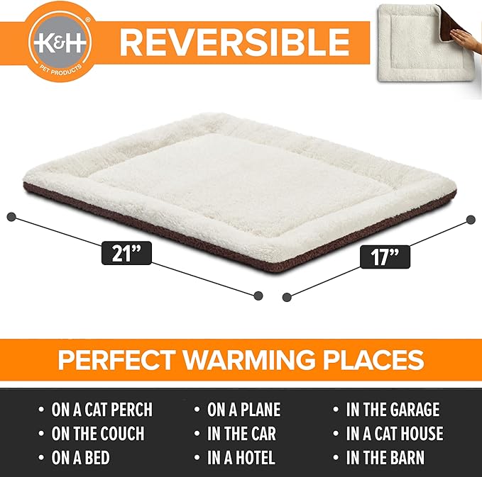 K&H Pet Products Self-Warming Cat Bed Pad,Self Heating Pad for Outdoor Cat Houses,Warming Mat for Indoor Pet Beds&Furniture,Reversible Blanket,Washable-Small 21 X 17in Oatmeal/Chocolate,(Pack of 6)