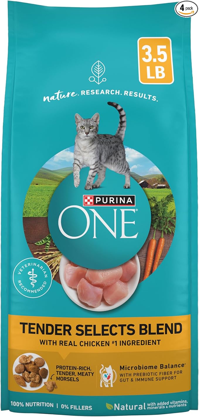 Purina ONE Natural Dry Cat Food, Tender Selects Blend With Real Chicken - (Pack of 4) 3.5 lb. Bags