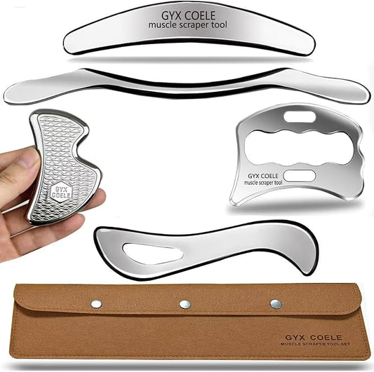 Muscle Scraper Tool Set, Stainless Steel IASTM Tools, Scraping Tool Physical Therapy Kit with Carrying Case(5-Piece)