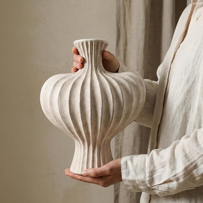 Ceramic Flower Vase Home Decor,11" Rustic Vintage Clay Beige Heart Terracotta Vases Farmhouse Table Vases Living Room Decor Pottery Pots for Home Shelf Coffee Dining Desk Fireplace