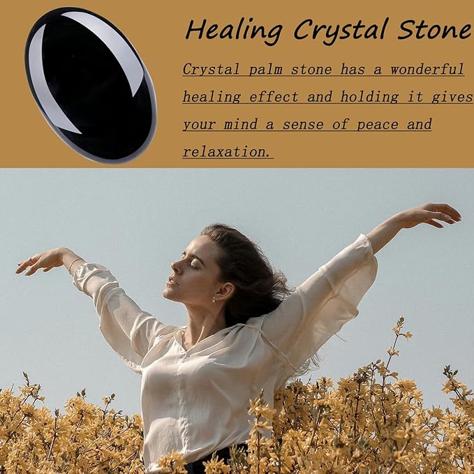 DUQGUHO Obsidian Stone Crystal 2.4'' Black Palm Stone Natural Healing Crystal Gemstone Worry Stone Energy Balancing Polished Stones Blessing Gifts Boho Pocket Stone 1PCS