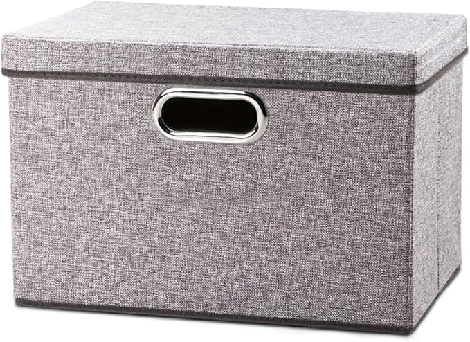 Foldable Storage Boxes with Lids [1-Pack] Linen Fabric Collapsible Storage Bins Organizer Containers Baskets Cube with Cover for Home Bedroom Closet Office Nursery (14.9x9.8x9.8)