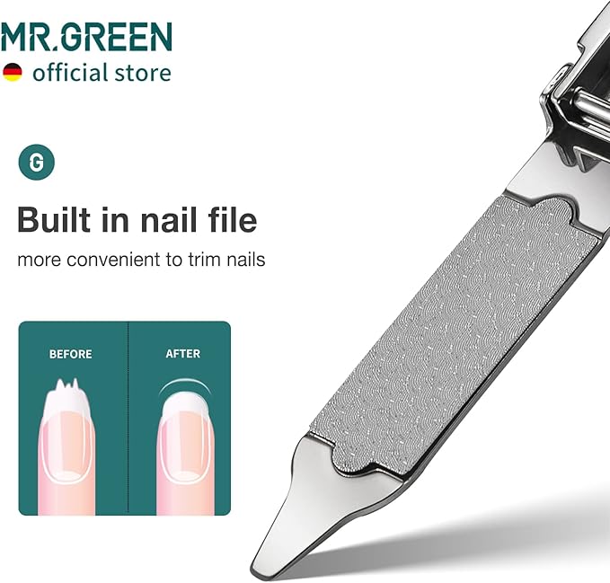 MR.GREEN Collapsible Nail Clippers Small and Thin Portable Travel Nail Scissors Cutter Stainless Steel Manicure Tools with Nail Files (Brown Leather Case+ Iron Box)
