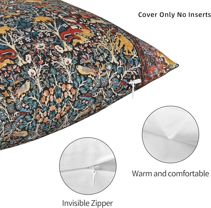 Antique Persian Carpet Print Pillow Covers Decorative Square Throw Pillowcase 18x18 Inch Couch Cushion Cover for Home Decor Living Room Bedroom College Dorm Bed Car Sofa