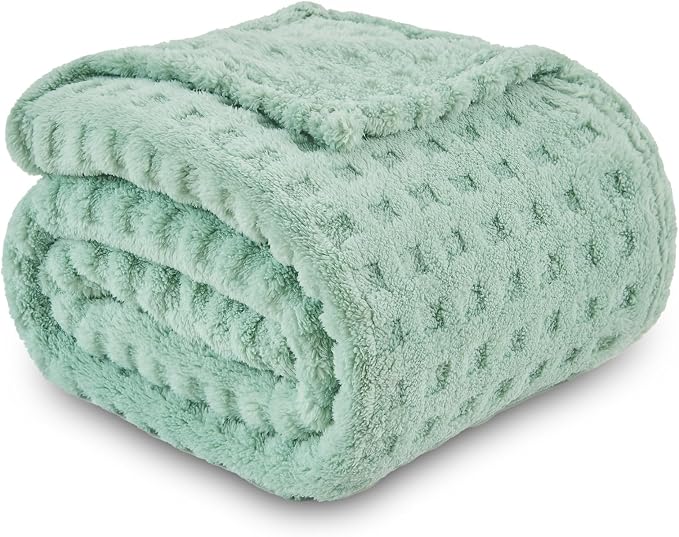 NEWCOSPLAY 3D Waffle Checkered Flannel Throw Blanket, New Sage, 50"x70" | Super Soft Cute Lightweight Decorative Premium Silky Fleece Blanket for Couch Sofa Bed, Gift for Women Men, All Season Use