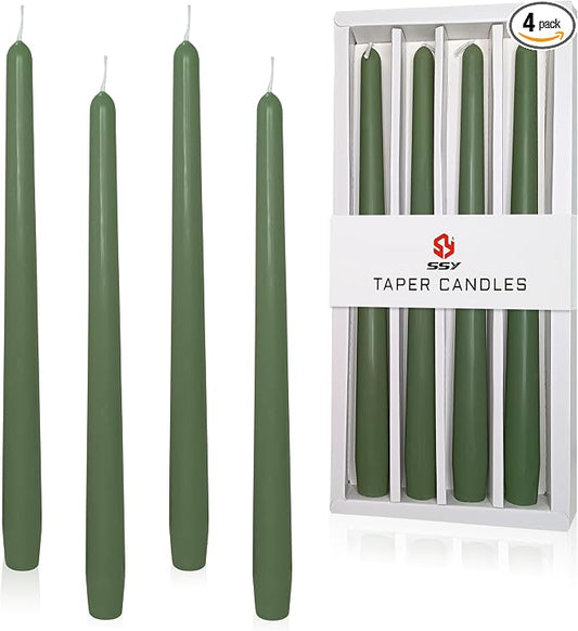 10 inch Forest Green Taper Candles Set of 4 - Cedar Scented Taper Candles Smokeless Candle - Slow Burning Candle Sticks for Home Wedding Dinner Holiday Party